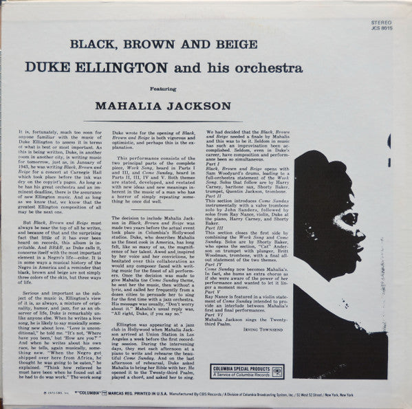 Duke Ellington And His Orchestra, Mahalia Jackson – Black, Brown And Beige LP vinyl record, image 2 of 4