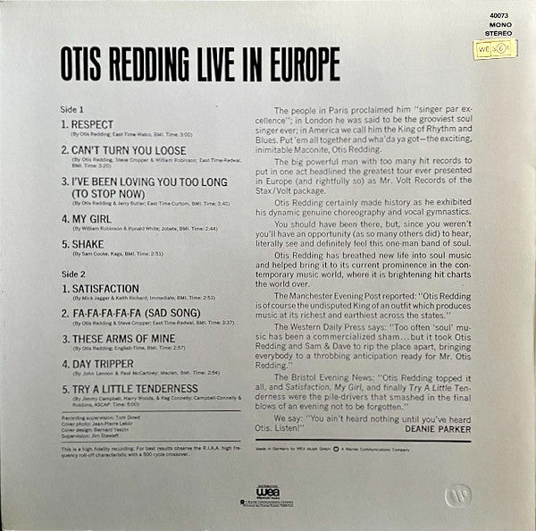 Otis Redding – Otis Redding Live In Europe LP vinyl record, image 2 of 4