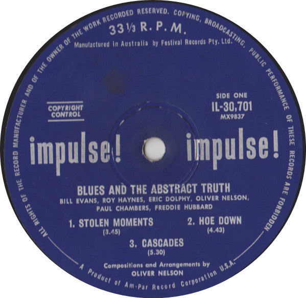 Bill Evans, Roy Haynes, Eric Dolphy, Oliver Nelson, Paul Chambers, Freddie Hubbard – The Blues And The Abstract Truth LP vinyl record, image 3 of 4