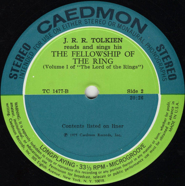 J.R.R. Tolkien – Reads And Sings His The Hobbit And The Fellowship Of The Ring LP vinyl record, image 3 of 3