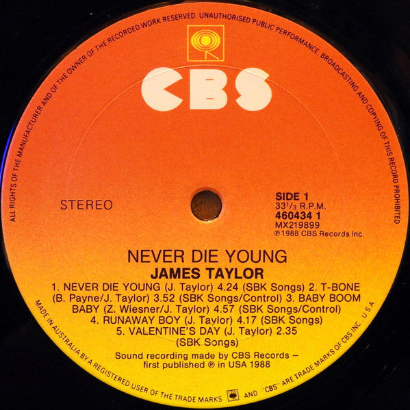 James Taylor – Never Die Young LP vinyl record, image 3 of 6