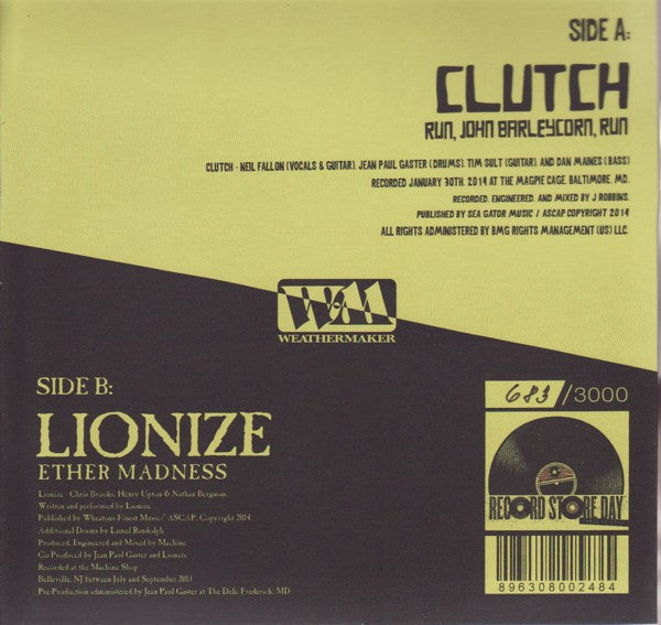 Clutch, Lionize – Run, John Barleycorn, Run / Ether Madness 7" vinyl record, image 2 of 4