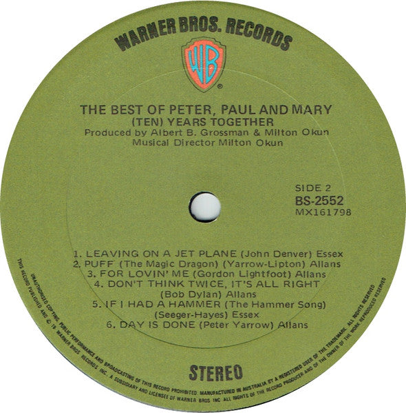 Peter, Paul & Mary – The Best Of Peter, Paul And Mary (Ten) Years Together LP vinyl record, image 3 of 4