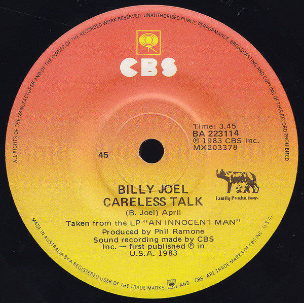 Billy Joel – Uptown Girl 7" vinyl record, image 2 of 2