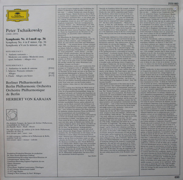 Pyotr Ilyich Tchaikovsky, Berliner Philharmoniker, Herbert von Karajan – Symphonie Nr. 4 LP vinyl record, image 2 of 4