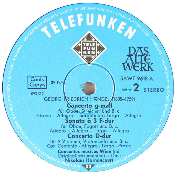 Georg Friedrich Händel, Concentus Musicus Wien – Concerti LP vinyl record, image 4 of 4
