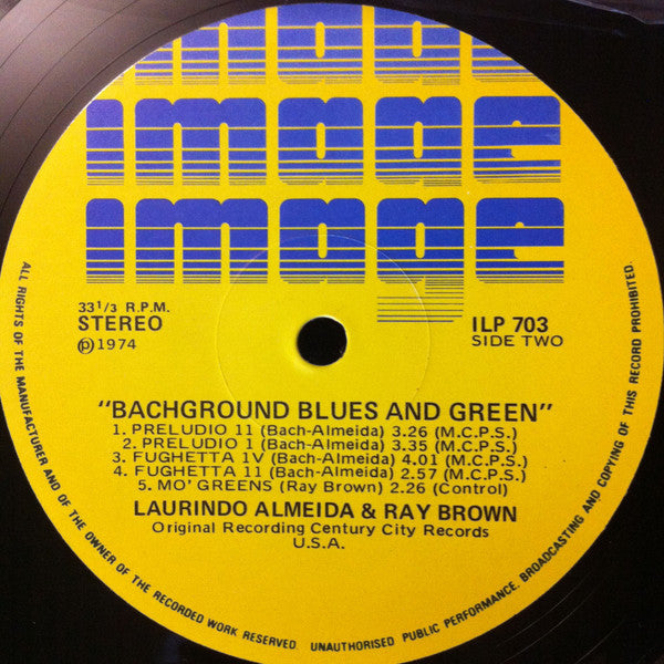 Laurindo Almeida, Ray Brown – Bach Ground Blues & Green LP vinyl record, image 4 of 4