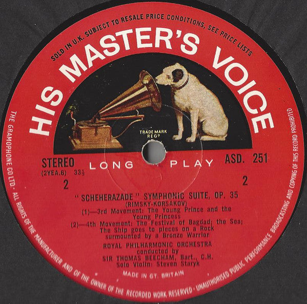 Nikolai Rimsky-Korsakov, Royal Philharmonic Orchestra, Sir Thomas Beecham – Scheherazade LP vinyl record, image 4 of 4