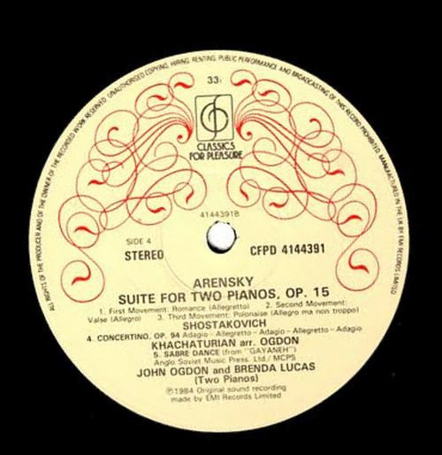 Sergei Rachmaninoff, Anton Stepanovich Arensky, Dmitri Shostakovich, Aram Khachaturian, John Ogdon, Brenda Lucas – Music For Four Hands (2xLP) LP vinyl record, image 5 of 8