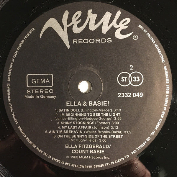 Ella Fitzgerald, Count Basie Orchestra – Ella And Basie! LP vinyl record, image 4 of 4