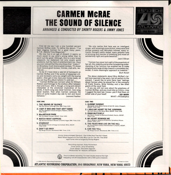 Carmen McRae – The Sound Of Silence LP vinyl record, image 2 of 4