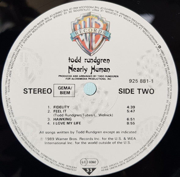 Todd Rundgren – Nearly Human LP vinyl record, image 4 of 6