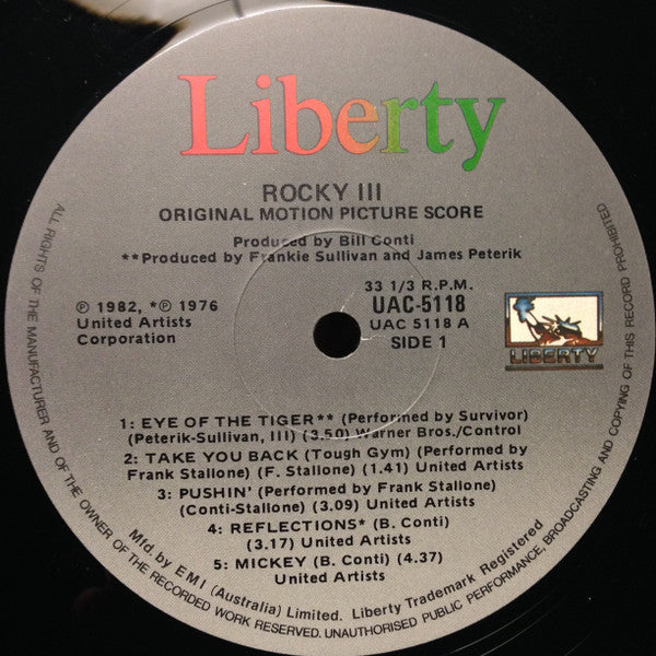 Bill Conti – Rocky III - Original Motion Picture Score LP vinyl record, image 5 of 6