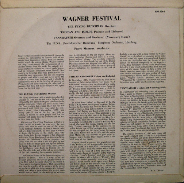 Richard Wagner, NDR Sinfonieorchester, Pierre Monteux – Wagner Festival LP vinyl record, image 2 of 4