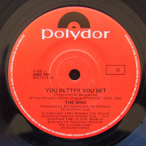 The Who – You Better You Bet 7" vinyl record, image 1 of 2