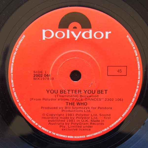 The Who – You Better You Bet 7" vinyl record, image 1 of 2