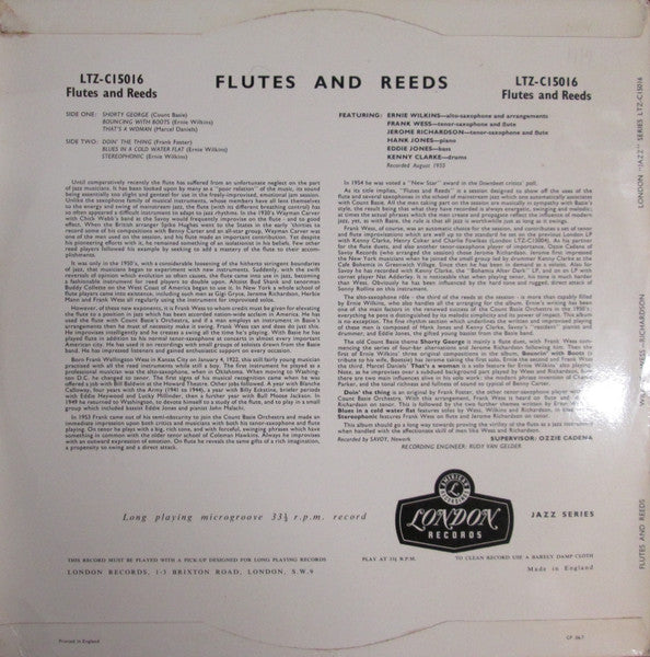 Ernie Wilkins, Frank Wess, Jerome Richardson, Hank Jones, Eddie Jones, Kenny Clarke – Flutes And Reeds LP vinyl record, image 2 of 4