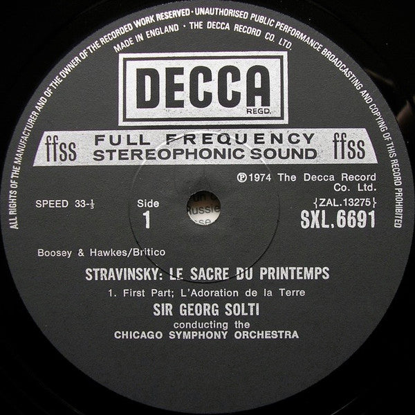Igor Stravinsky, Chicago Symphony Orchestra, Georg Solti – Le Sacre Du Printemps LP vinyl record, image 3 of 3