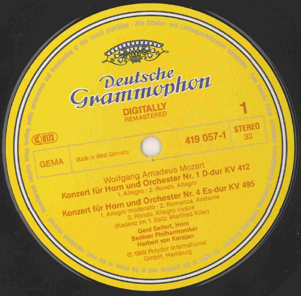 Wolfgang Amadeus Mozart – 4 Hornkonzerte - Konzerte Für Horn Und Orchester LP vinyl record, image 3 of 4