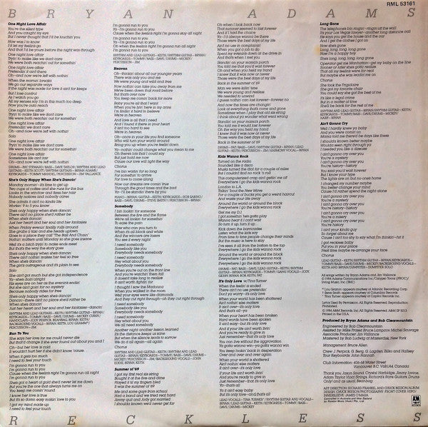 Bryan Adams – Reckless LP vinyl record, image 6 of 6