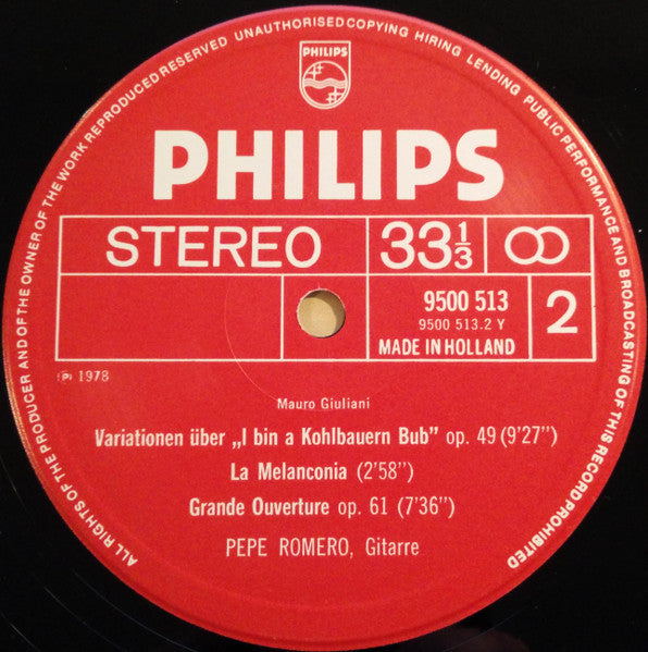 Pepe Romero, Mauro Giuliani – Handel Variations, Op. 107 / Gran Sonata Eroica Etc. LP vinyl record, image 4 of 4