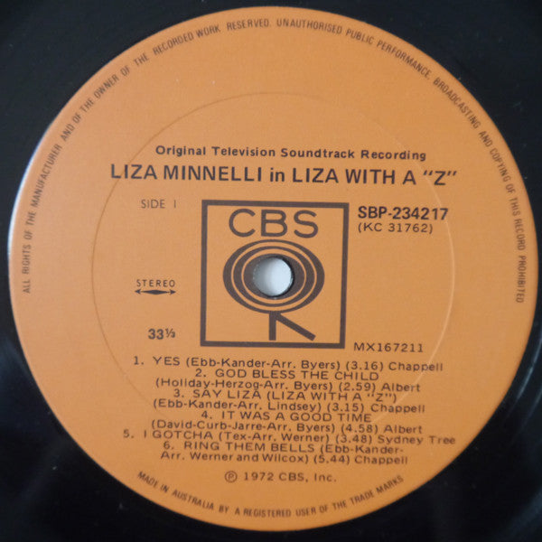 Liza Minnelli – Liza With A "Z" (A Concert For Television) LP vinyl record, image 3 of 4