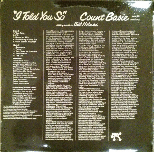 Count Basie Orchestra – I Told You So LP vinyl record, image 2 of 3