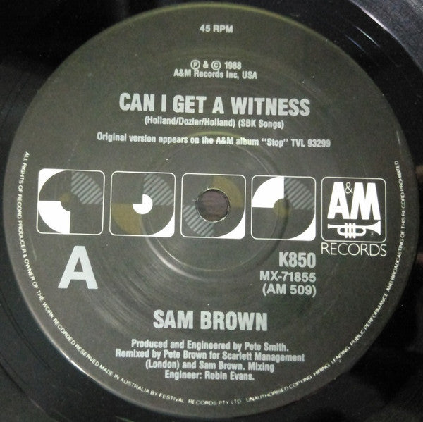 Sam Brown – Can I Get A Witness 7" vinyl record, image 3 of 4