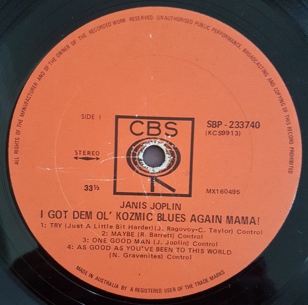 Janis Joplin – I Got Dem Ol' Kozmic Blues Again Mama! LP vinyl record, image 3 of 3