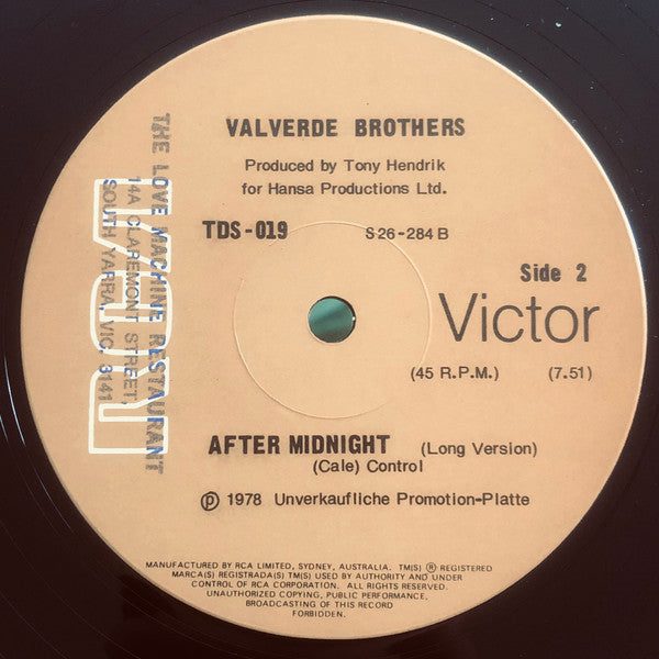 Valverde Brothers – Living A Lie / After Midnight 12" vinyl record, image 2 of 2