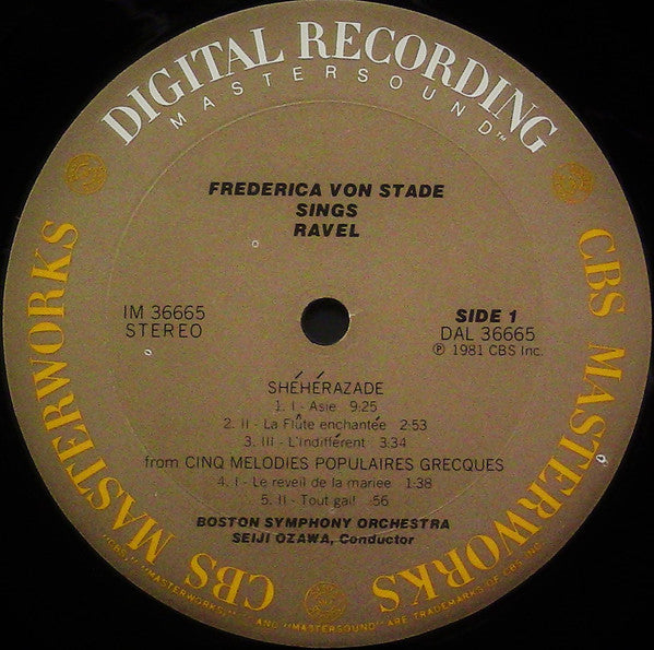 Frederica Von Stade, Seiji Ozawa, Boston Symphony Orchestra, Maurice Ravel – Schéhérazade / Chansons Madécasses / Mélodies Populaires Grecques / Mélodies Hébraïques LP vinyl record, image 3 of 10