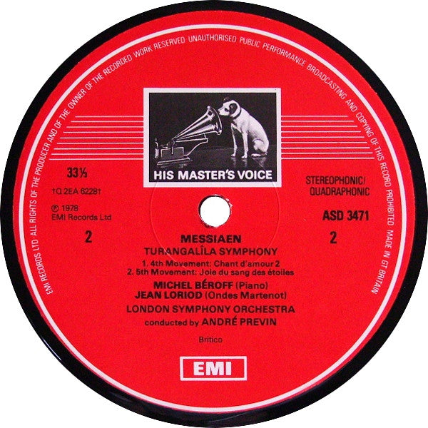 Olivier Messiaen, Michel Béroff, Jeanne Loriod, London Symphony Orchestra, André Previn – Turangalîla Symphony (2xLP) LP vinyl record, image 4 of 4