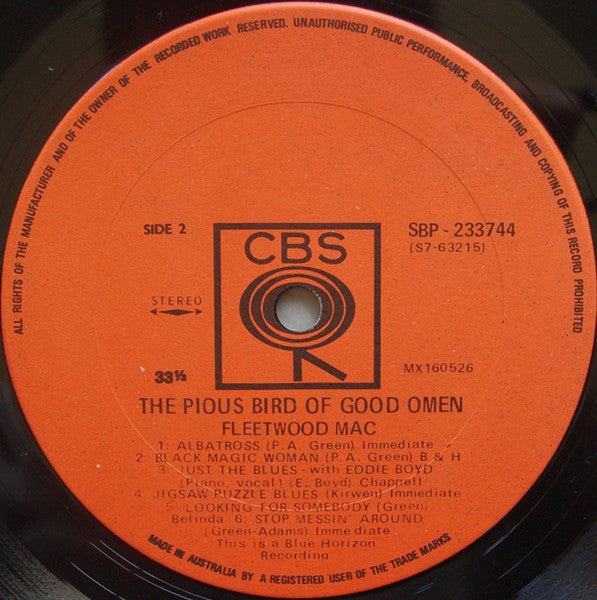 Fleetwood Mac – The Pious Bird Of Good Omen LP vinyl record, image 3 of 3