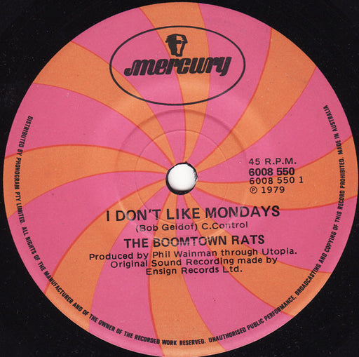 The Boomtown Rats – I Don't Like Mondays 7" vinyl record, image 1 of 2