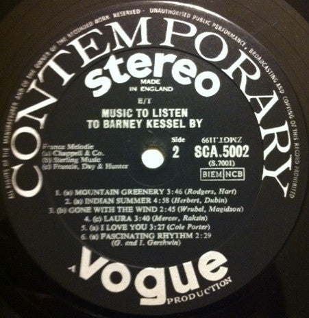 Barney Kessel – Music To Listen To Barney Kessel By LP vinyl record, image 4 of 4