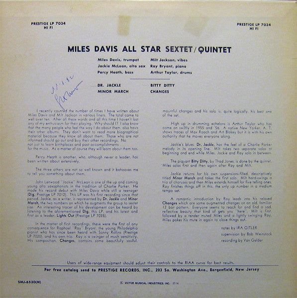Miles Davis, Milt Jackson – Quintet / Sextet LP vinyl record, image 3 of 7