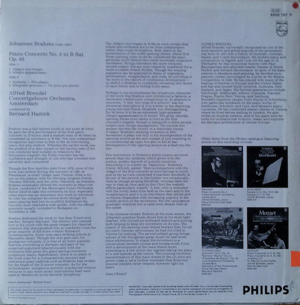 Johannes Brahms, Alfred Brendel, Concertgebouworkest, Bernard Haitink – Piano Concerto No. 2 LP vinyl record, image 2 of 6