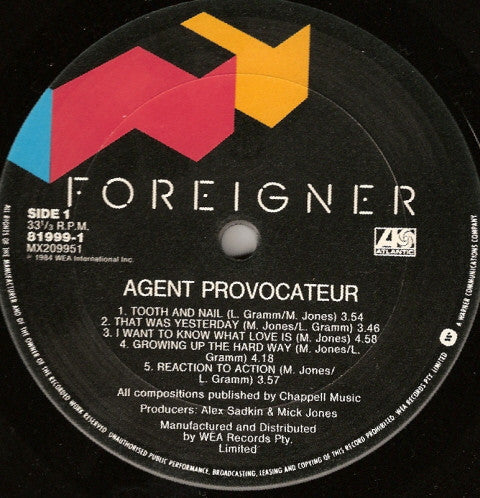 Foreigner – Agent Provocateur LP vinyl record, image 8 of 9