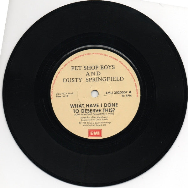 Pet Shop Boys, Dusty Springfield – What Have I Done To Deserve This? 7" vinyl record, image 3 of 5