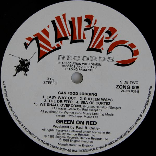 Green On Red – Gas Food Lodging LP vinyl record, image 4 of 4