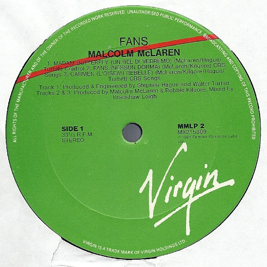 Malcolm McLaren – Fans LP vinyl record, image 3 of 4