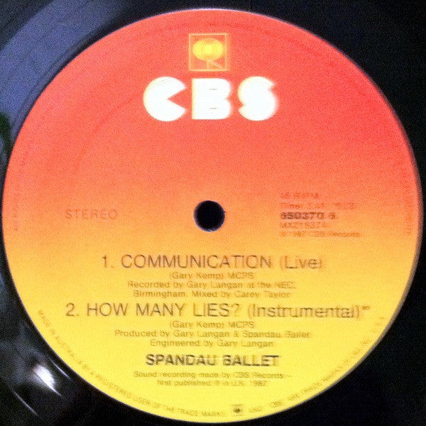 Spandau Ballet – How Many Lies ? (Extended Version) 12" vinyl record, image 4 of 4