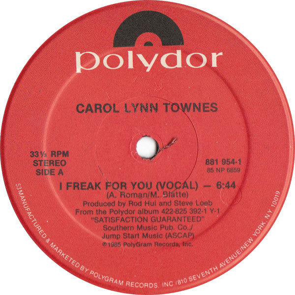 Carol Lynn Townes – I Freak For You 12" vinyl record, image 3 of 4
