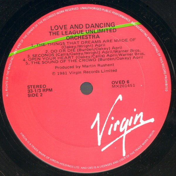 The League Unlimited Orchestra – Love And Dancing LP vinyl record, image 4 of 4