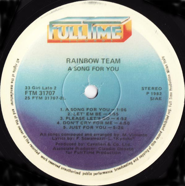 Rainbow Team – A Song For You LP vinyl record, image 3 of 3