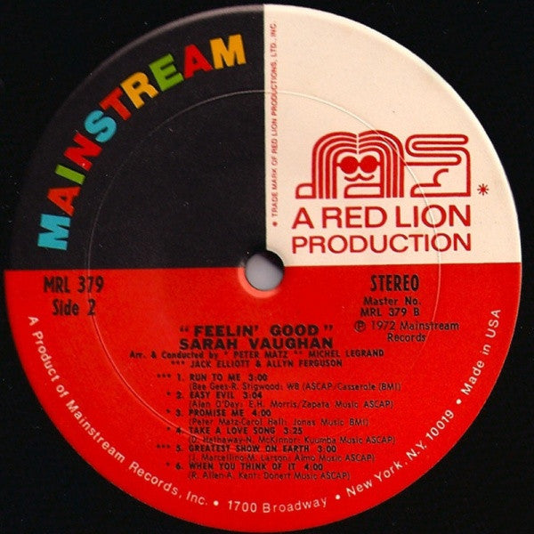 Sarah Vaughan – Feelin' Good LP vinyl record, image 6 of 6