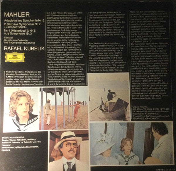 Gustav Mahler – Themen Aus = Themes Featured In Visconti's Film Der Tod In Venedig = Death In Venice LP vinyl record, image 2 of 4