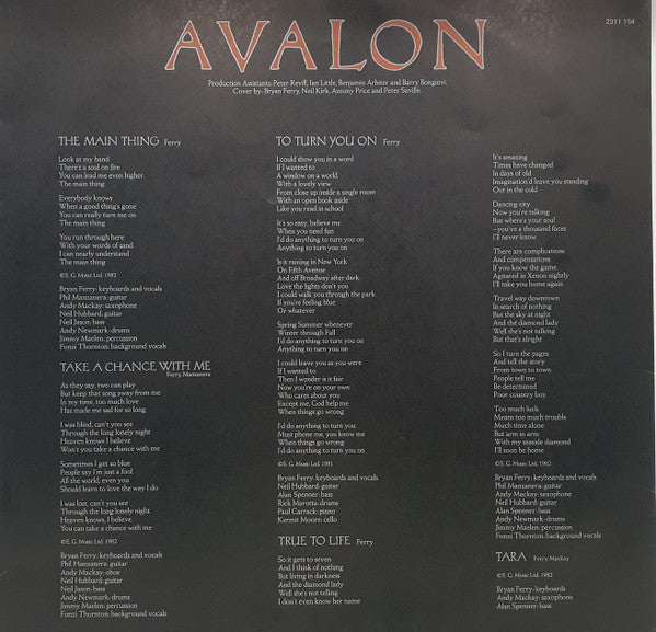 Roxy Music – Avalon LP vinyl record, image 6 of 6