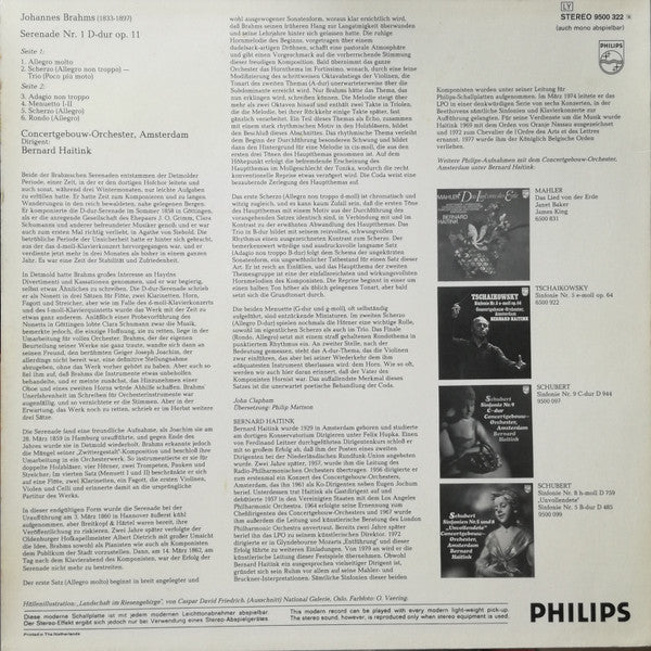 Johannes Brahms, Concertgebouworkest, Bernard Haitink – Serenade No. 1 LP vinyl record, image 2 of 9