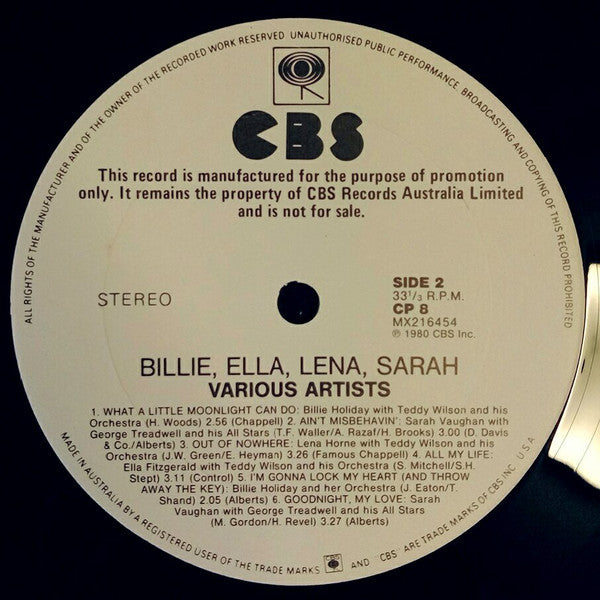 Billie Holiday, Ella Fitzgerald, Lena Horne, Sarah Vaughan – Billie, Ella, Lena, Sarah LP vinyl record, image 4 of 4